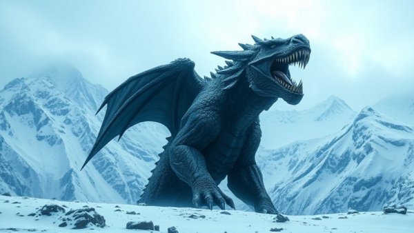 Gigantic mythical creature in snowy mountains, likely scene from one of the best movies on Netflix December 2025.