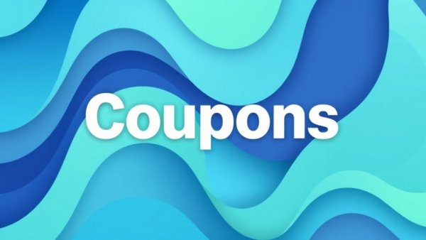 Vimeo Promo Codes: Abstract 'Coupons' design with blue-green pattern.