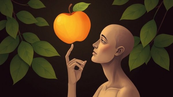 Futuristic illustration of AI model intuits physical world with floating apple.