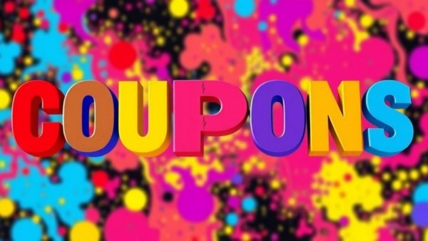 Multicolored typography of 'COUPONS' for Samsung Promo Codes December 2025.