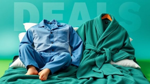 Cozy Earth pajamas and bathrobe on sale backdrop.