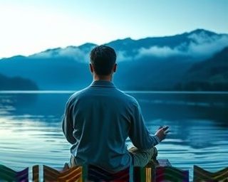 unbroken commitment devotion, calm expression, meditating beside a mountain lake, photorealistic, morning mist rising from the water, highly detailed, ripples gently moving across the lake surface, HDR, vibrant blues and greens, dawn lighting, shot with a 24mm lens.