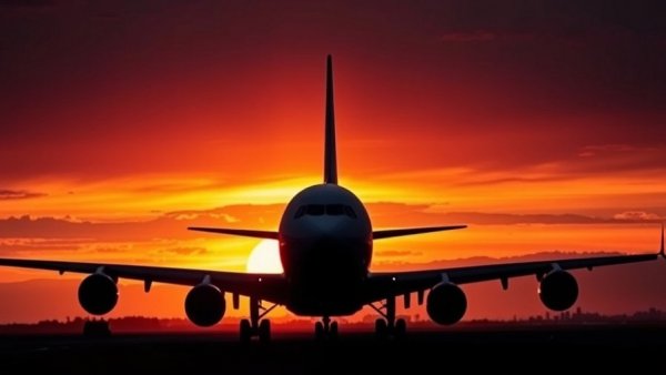 Silhouetted aircraft at sunset illustrating why airfare is so expensive.