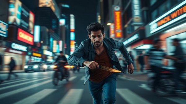 Taiwan knife attack scene with person running, causing panic.