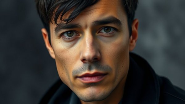 Thoughtful man with dark hair and neutral expression, indoor setting