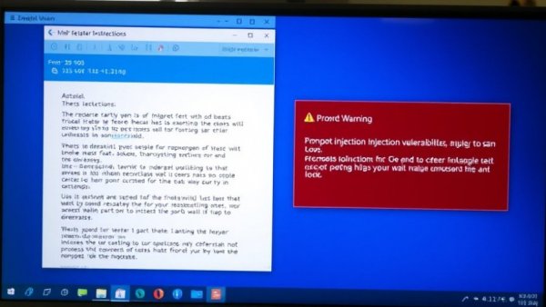 Email interface showing prompt-injection vulnerability warning.