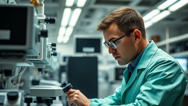 Technician in insect protein industry lab focusing on equipment.