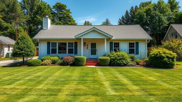 Charming home in a manicured garden, capturing essence of time in real estate.