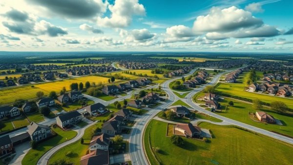 Aerial view of suburban neighborhood showcasing Public Improvement Districts in Texas.