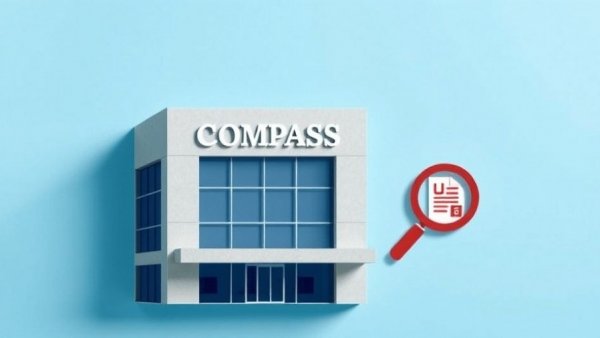 Collage with Compass building and magnifying glass, homes for sale in Macon.