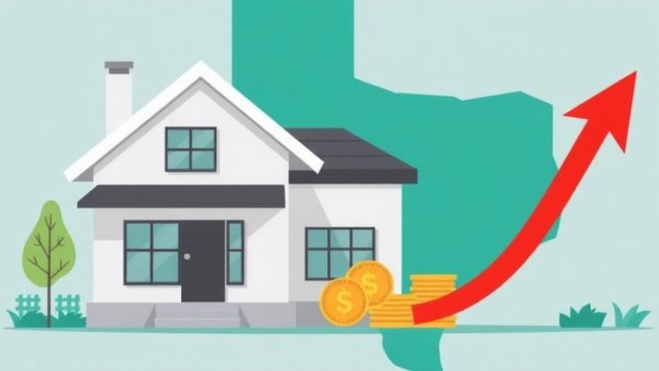 Illustration of property tax cuts for homeowners 55+ in Texas, featuring a house, coins, and red arrow.