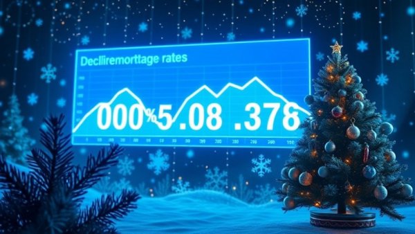 Futuristic display of mortgage rates outlook 2026 amid winter theme.