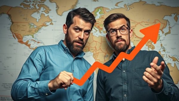 Men analyzing economic downturn for land investing in a recession.