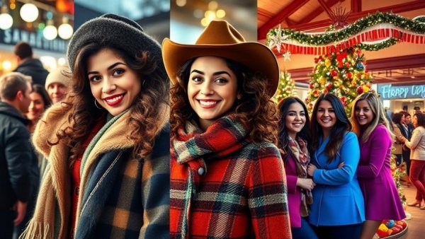 Collage of celebrity news scenes with winter themes.