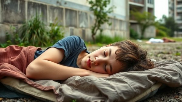 A person experiencing homelessness sleeping outside in California.