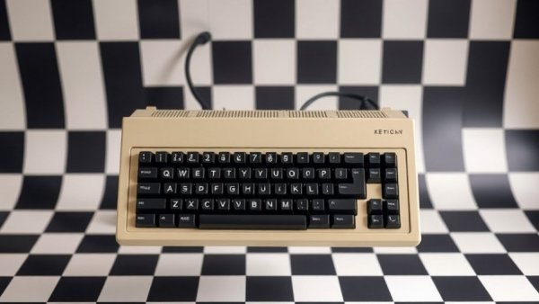 Vintage computer keyboard symbolizing early entertainment technology.