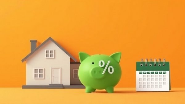 Visual of financial planning with a house, piggy bank, and calendar icon.