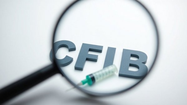 CFPB logo magnified with syringe symbolizing CFPB funding examination.