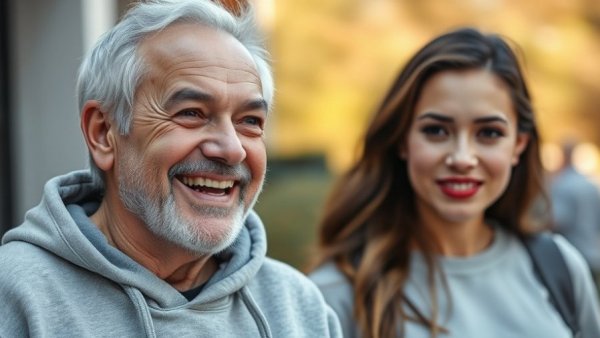 Celebrity news duo, smiling in candid outdoor shot.