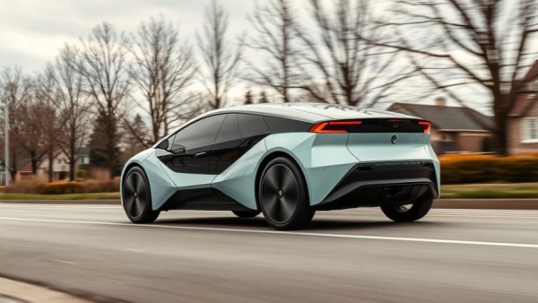 Futuristic electric vehicle on a suburban road, highlighting Tesla's EV dominance challenge.