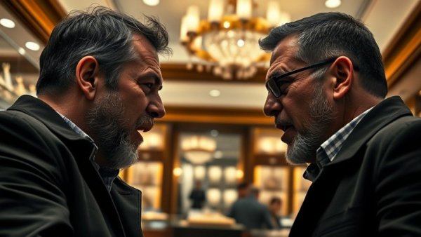 Intense altercation in NYC jewelers, heated argument and brawl in store.