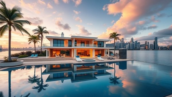 Luxurious waterfront mansion with pool, most expensive home sales 2025.