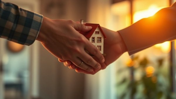 Hands exchanging a house model in the Macon housing market.