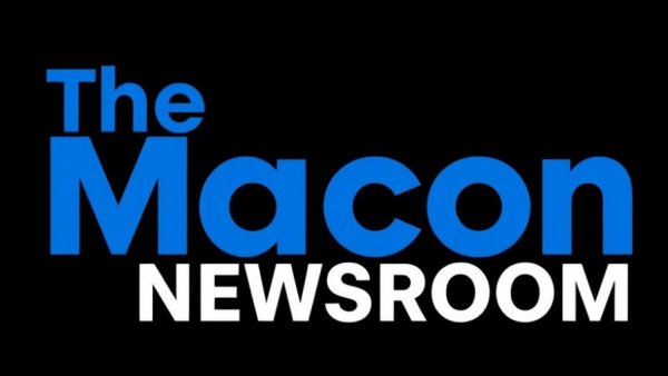 Macon news logo in blue serif font on a black background