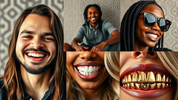 Trevor Lawrence grill: collage featuring a smiling man and gold grills.