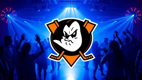 Anaheim Ducks logo over a dynamic dance party scene.