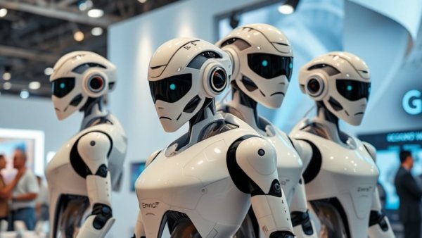 Futuristic robots showcased at CES 2026 technology expo.