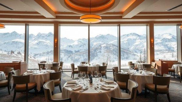 Luxury Ski Resort Madonna di Campiglio dining area with mountain views.