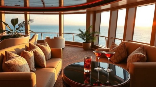 Luxurious cruise interior on Crystal Serenity with ocean view