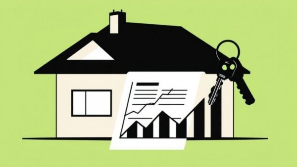 Macon real estate market trends illustrated with house, keys, and graph.