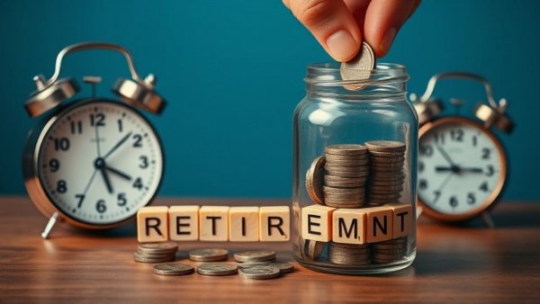 Coins being dropped in a retirement jar, symbolizing the retirement crisis in America.