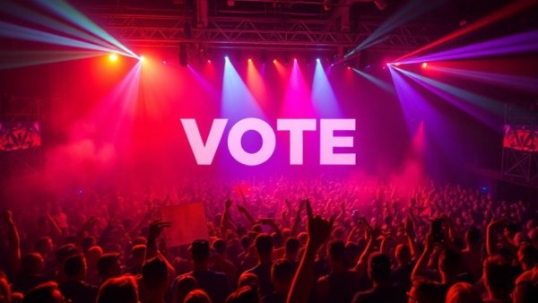 Interactive Netflix live voting feature at a lively concert.