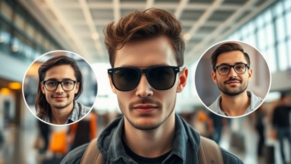 Celebrity image with insets at airport, modern candid setting.