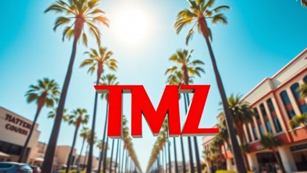 Vibrant TMZ live streaming logo with palm trees.