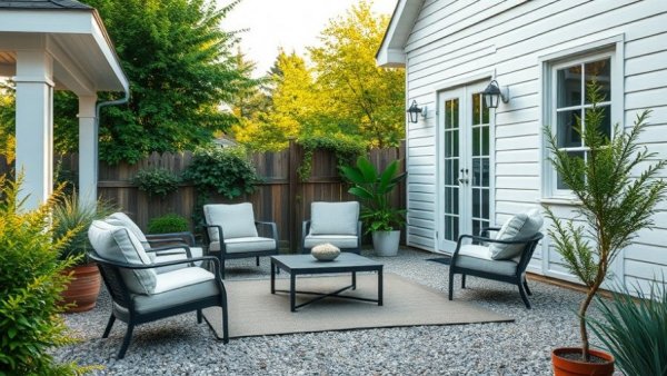 Cozy outdoor patio setup enhancing home value with greenery.