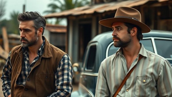 Retro-styled men in vintage attire outdoors - Woke Art Cultural Phenomena