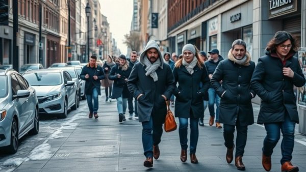 Urban street scene depicting individuals in motion, Trump Administration False Narrative setting.