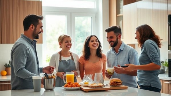 Family enjoying breakfast in kitchen, illustrating carbon monoxide safety.