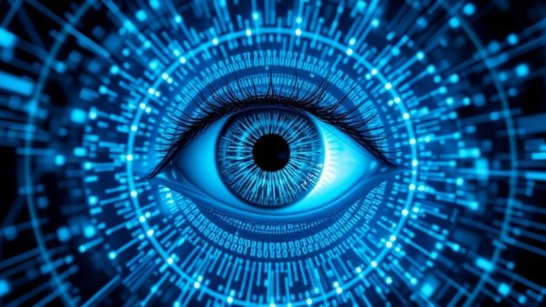 Digital eye design resembling eye strain wellness device concept.