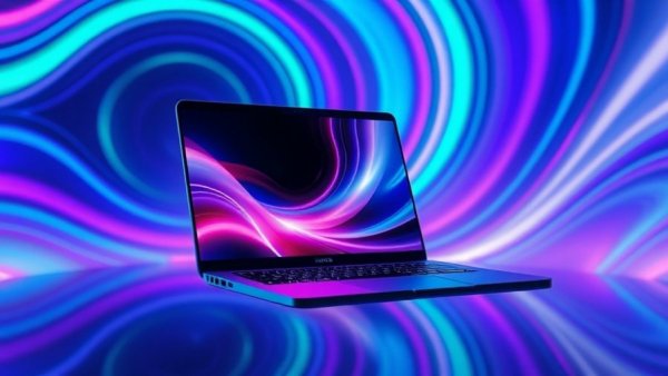Futuristic sleek laptop with vibrant display against colorful gradient, best laptops 2026.
