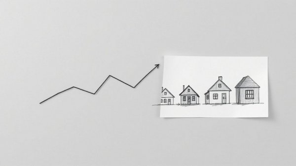 Graph and houses depicting Macon housing market trends.