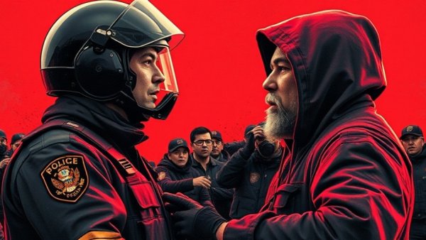 AI-generated anti-ICE videos, dramatic confrontation art.