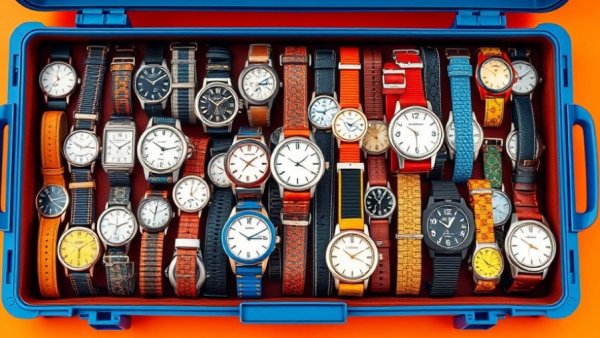 Building a Watch Collection on a Budget: Diverse watches in blue case.