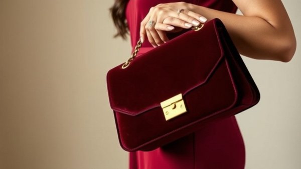 Elegant luxury velvet handbag with gold chain, perfect Valentine’s Day gift.