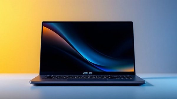 ASUS Zenbook S 16 laptop showcasing display, against gradient background, highlighting discount offer.