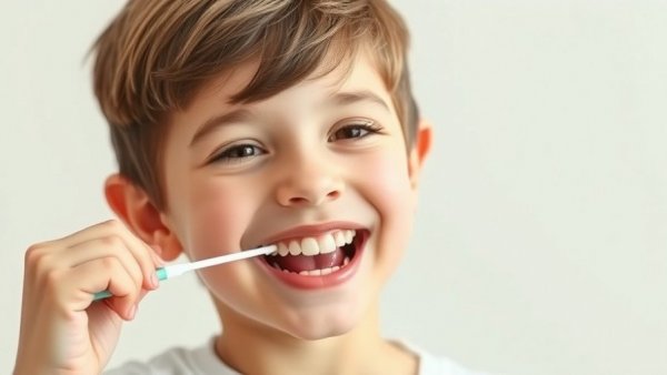 Young boy flossing teeth to prevent childhood tooth decay.